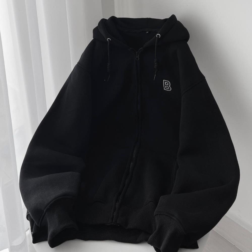 Áo Khoác Nỉ Unisex Nam Nữ Dáng Dài Rộng, Áo Khoác Mũ Trùm Hàn Quốc Chất Nỉ Dày Dặn Logo Thêu Không Xù