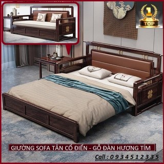 Giường sofa cao cấp phong cách tân cổ điển. khung thép chịu lực kết hợp gỗ đàn hương tím. nệm cao su cao cấp .