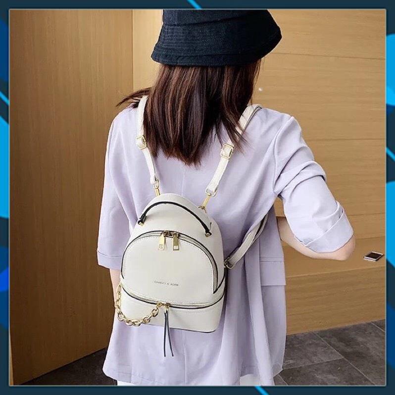 (Bán Sỉ) Balo Da Cho Nàng Cá Tính Phong Cách Học Sinh, Balo Đeo Chéo Nữ Da Trơn Phối Xích - Bl009 Hot