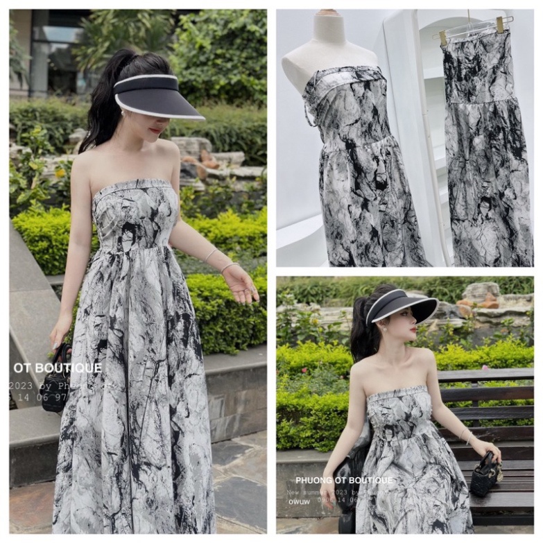 𝗩𝗶𝗱𝗲𝗼 𝗔̉𝗻𝗵 𝗧𝗵𝗮̣̂𝘁 ✔ Váy maxi vải loang vân đá Màu loang sang lắm ạ Nhà e làm thêm 2