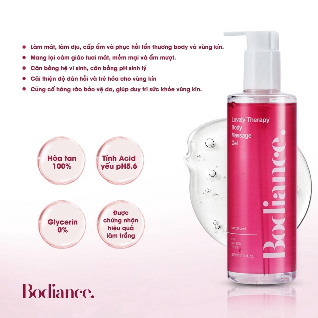 Gel Massage Trẻ Hóa Vùng Kín Bodiance Lovely Therapy Body Massage Gel 300ml - Cấp Ẩm, Giảm Thâm Sạm
