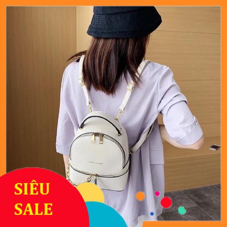 (Bán Sỉ) Balo Da Cho Nàng Cá Tính Phong Cách Học Sinh, Balo Đeo Chéo Nữ Da Trơn Phối Xích - Bl009 Hot Đẹp