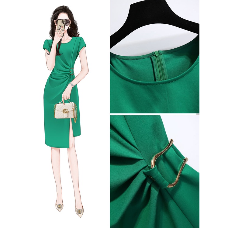 Đầm Dài Dáng Ôm Màu Xanh Lá Kiểu Pháp Thời Trang Cao Cấp 2023 Đen