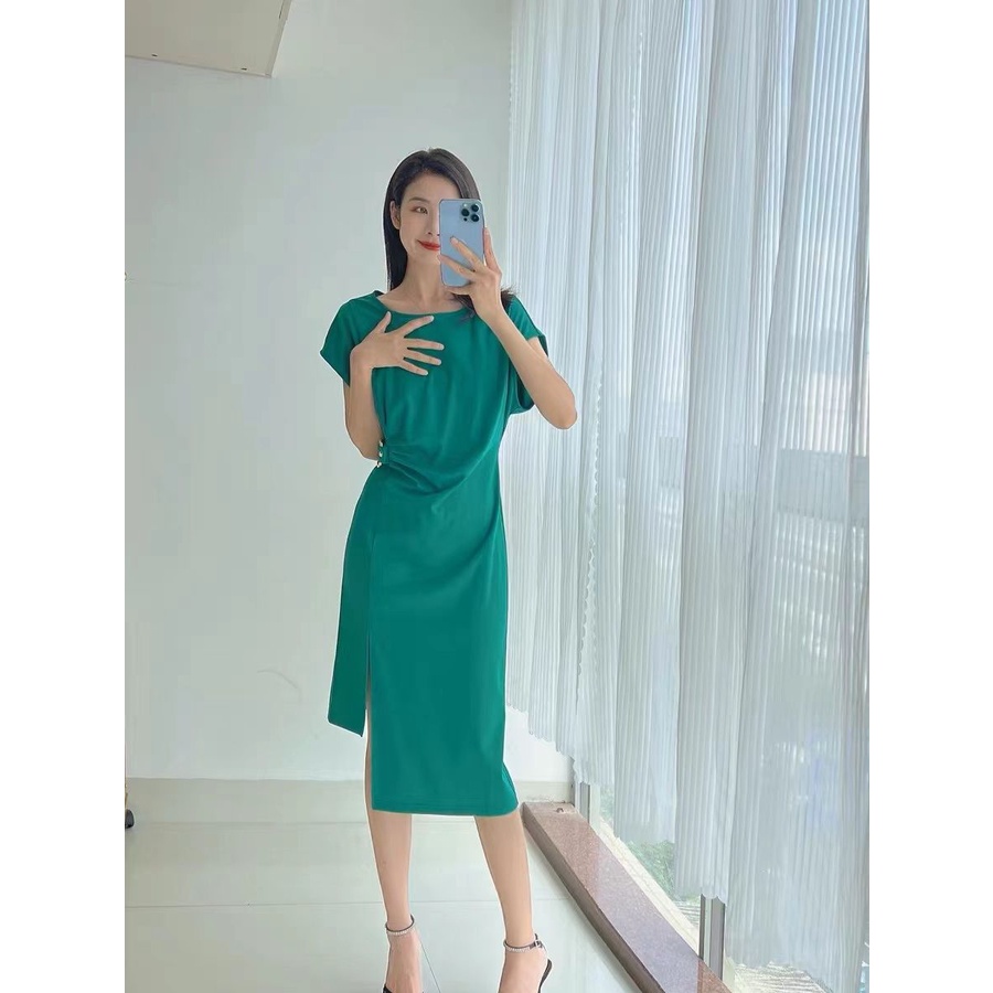 Đầm Dài Dáng Ôm Màu Xanh Lá Kiểu Pháp Thời Trang Cao Cấp 2023 Đen