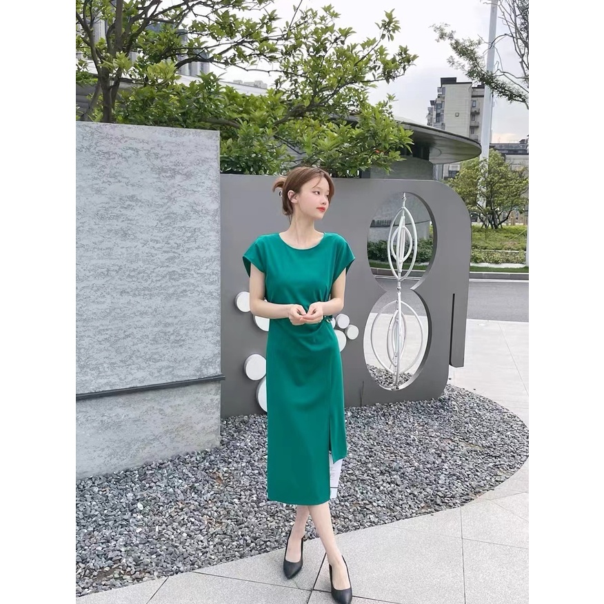 Đầm Dài Dáng Ôm Màu Xanh Lá Kiểu Pháp Thời Trang Cao Cấp 2023 Đen