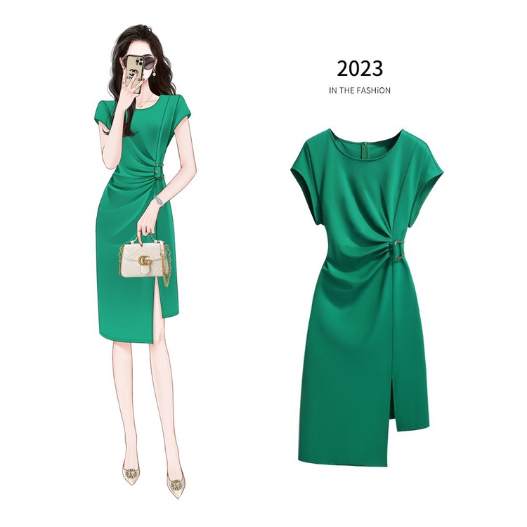 Đầm Dài Dáng Ôm Màu Xanh Lá Kiểu Pháp Thời Trang Cao Cấp 2023 Đen