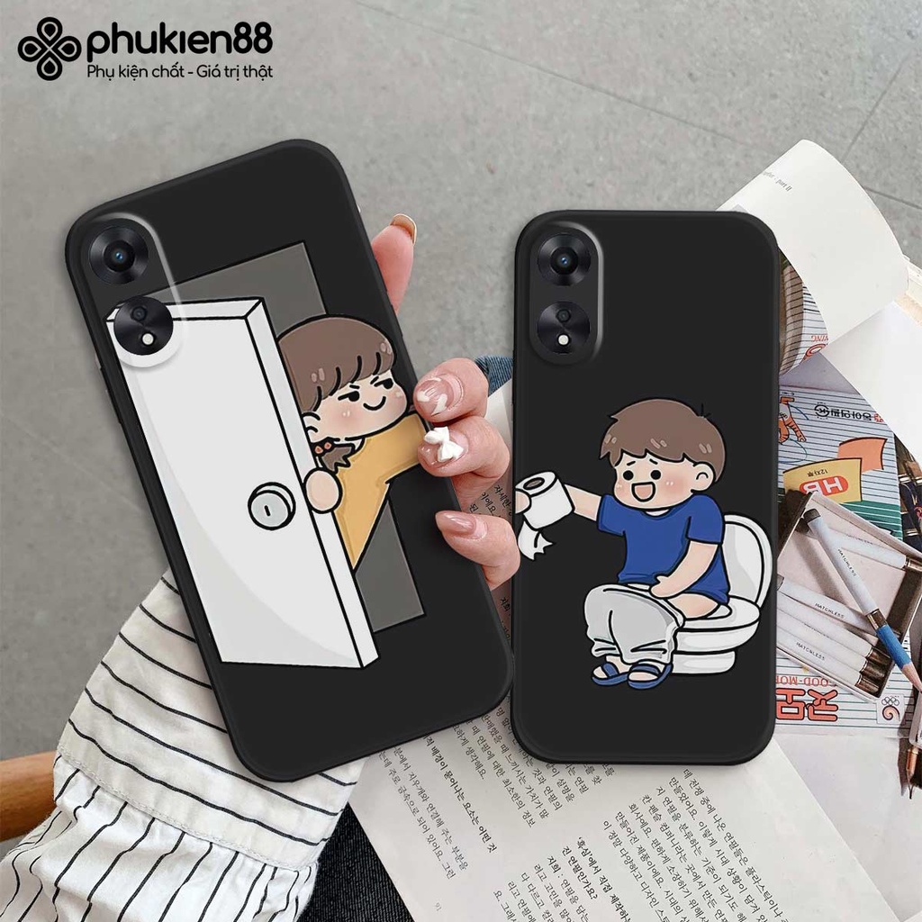 Ốp TPU cạnh vuông Oppo A58 / A78 / A98 5G SIlicon dẻo hình cặp đôi hài hước, rẻ đẹp
