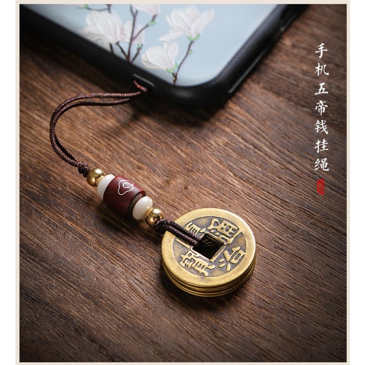 Móc Treo ĐT Đồng Xu Ngũ Đế Cầu May Mắn Bình An Và Tiền Tài