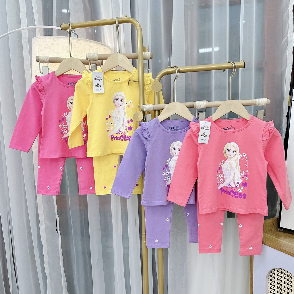 Bộ Elsa dài tay thu đông bé gái, bộ cotton dài tay bé gái, Elsa cho bé 10-33kg