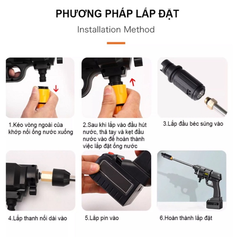 Máy Rửa Xe Mini Dùng Pin  - Máy Xịt Tăng Áp Cao Cầm Tay Công Suất 200W Rửa Xe, Tưới Cây, Vệ Sinh Gia Đình