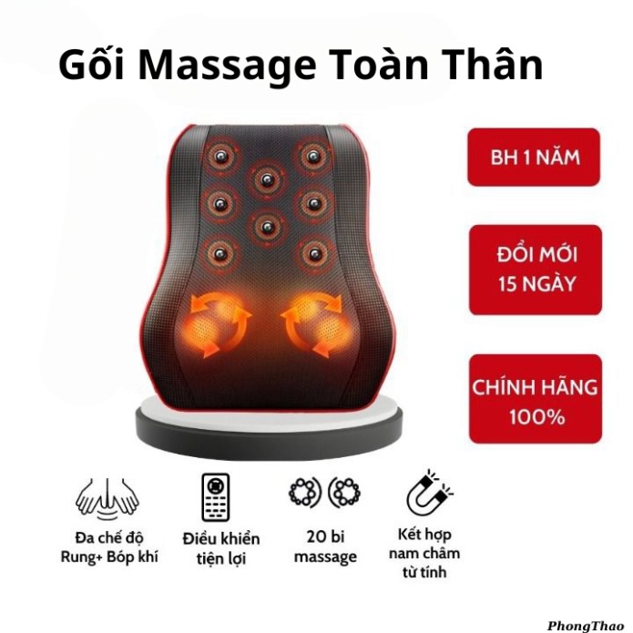 Gối Massage Cổ Vai Gáy, Mát Xa Xoàn Thân Đa Năng Cao Cấp Công Suất 24W