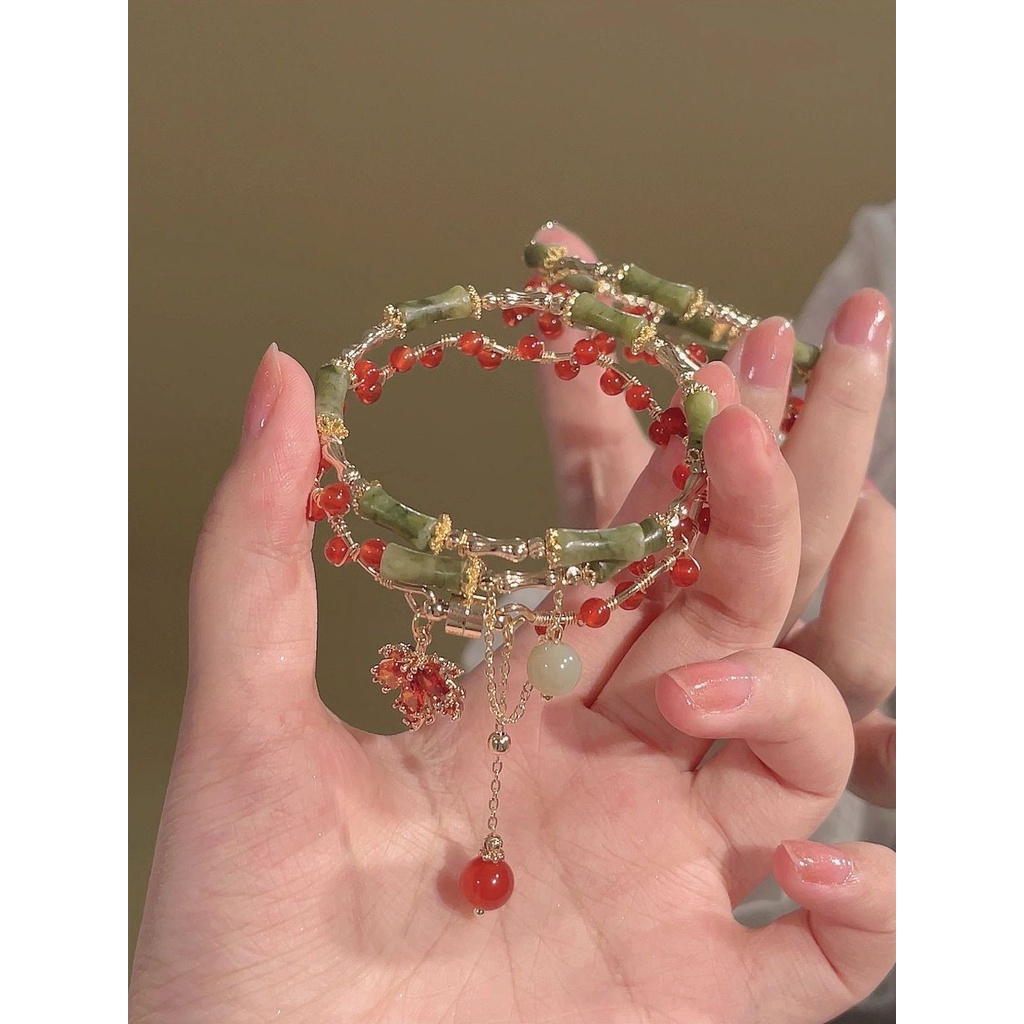 Vòng Tay Xếp Chồng Lên Nhau Họa Tiết Lá Phong Cách Dân Tộc Cho Nữ 2023