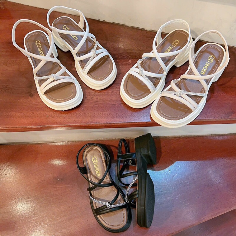 Hàng Sẵn HN-Dép sandal đế cong quai bún thắt đá cực êm chân