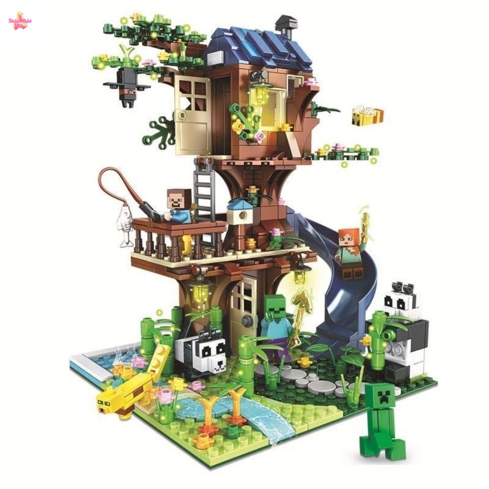 【Hàng có sẵn】Thế Giới Của Tôi Lego Khối Xây Dựng Ngôi Nhà Trên Cây Ngôi Nhà Làng Steve Cảnh Bộ Bé Trai Hộp Đồ Chơi Hộp Q