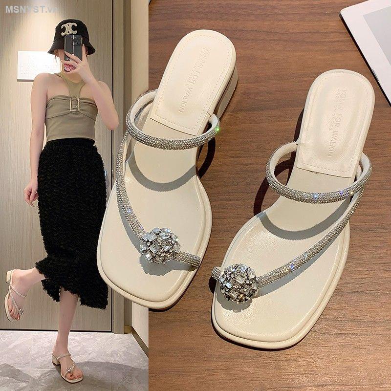 Giày Sandal Đế Dày Vừa Đính Đá Thời Trang Mùa Hè 2023 Cho Nữ