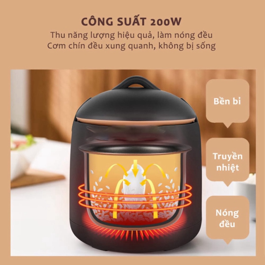 Nồi cơm điện mini đa năng Chigo dung tích 1.2L công suất 600w nấu cháo súp hầm, thiết kế chống dính an toàn cho sức khỏe