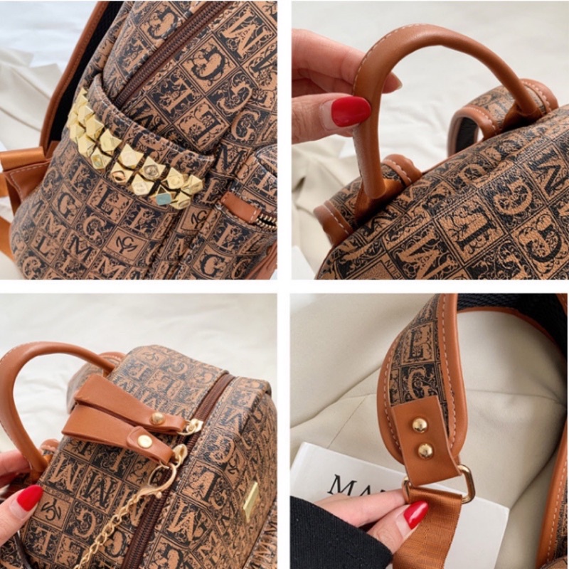 Balo da PU chống nước hoạ tiết GML kèm móc khoá thời trang nam nữ ulzzangg size 40cm đựng sách vở-laptopp