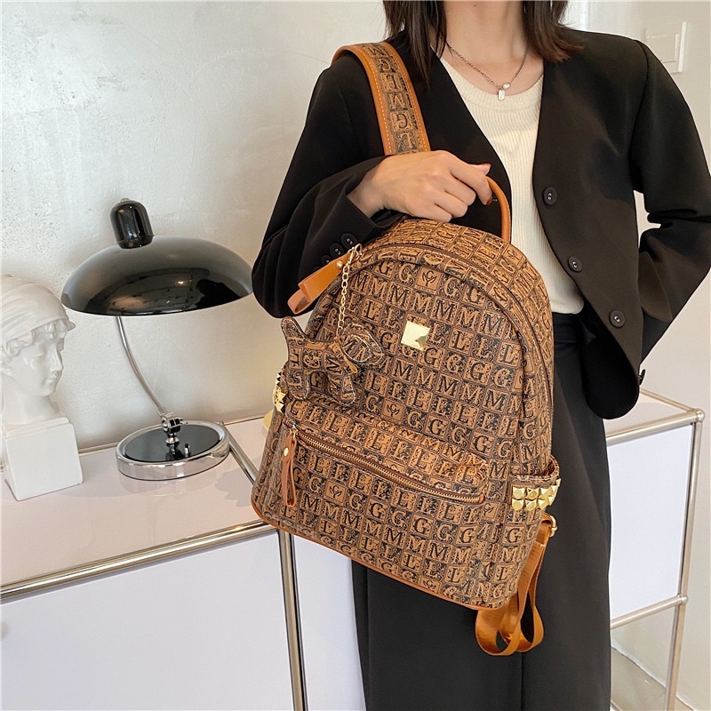 Balo da PU chống nước hoạ tiết GML kèm móc khoá thời trang nam nữ ulzzangg size 40cm đựng sách vở-laptopp