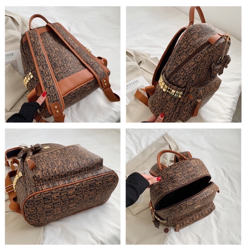 Balo da PU chống nước hoạ tiết GML kèm móc khoá thời trang nam nữ ulzzangg size 40cm đựng sách vở-laptopp