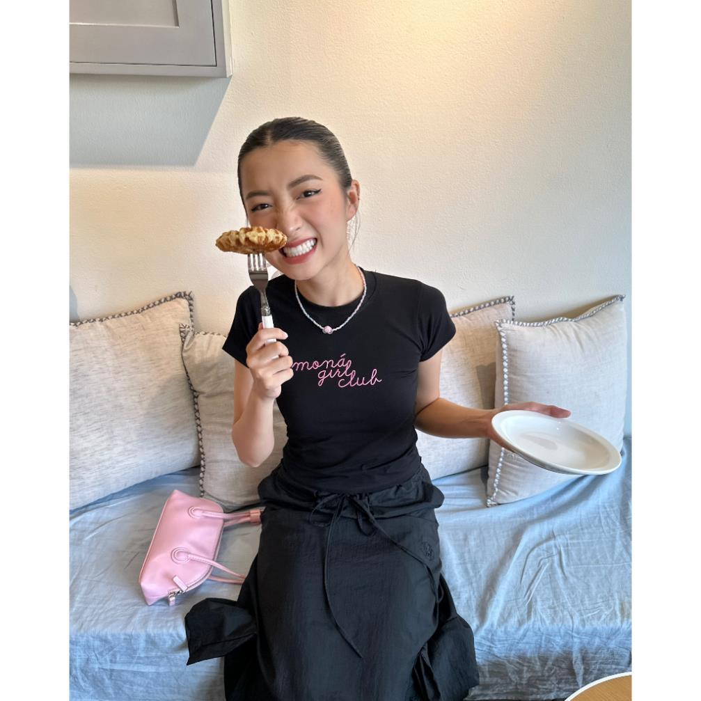 Áo thun baby tee form ôm Y2K MONÁ - PONYM, áo baby tee thun gân mona GONZ.BRAND