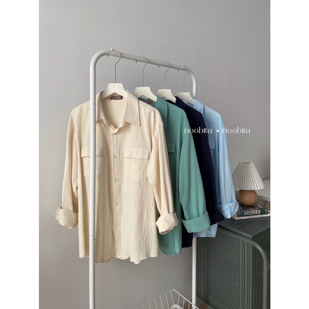 NOOBITA - Sơ mi tay dài mùa hè 2 túi nắp vải cotton thoáng mát 8006