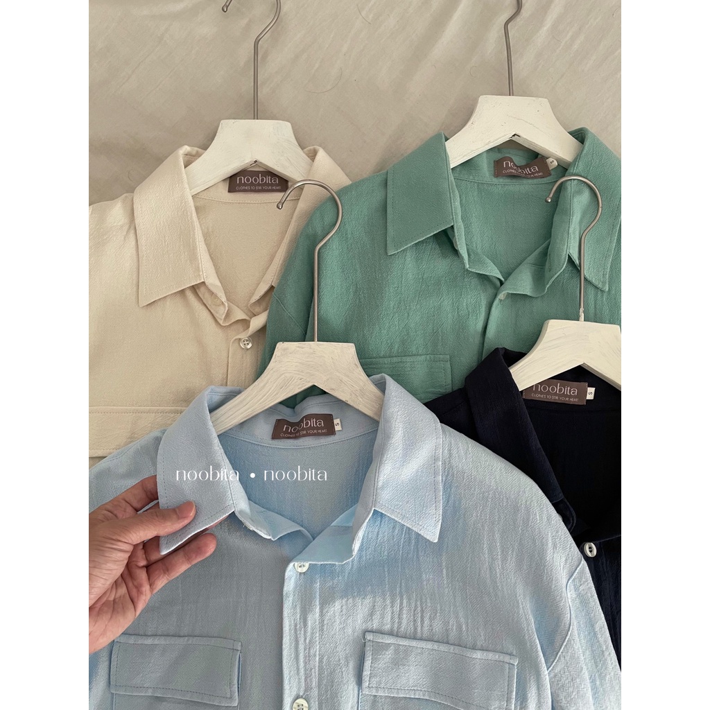 NOOBITA - Sơ mi tay dài mùa hè 2 túi nắp vải cotton thoáng mát 8006