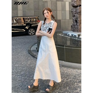 Đầm Trắng Không Tay In Chữ Thời Trang Mùa Hè Cho Nữ