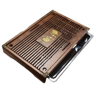 Khay để ấm chén, khay trà bằng gỗ có nẹp viền đồng 4 góc, kích thước 43x28x5.5 cm