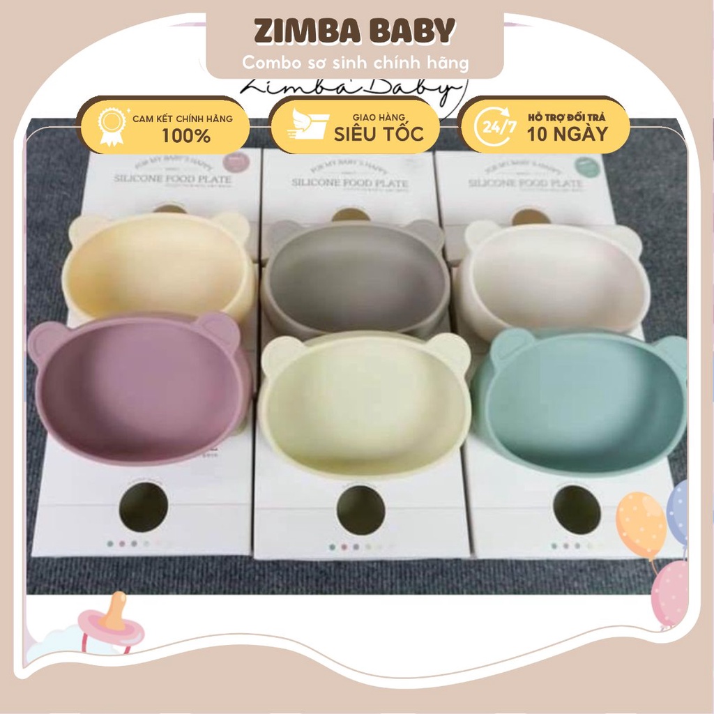 Đĩa ăn dặm silicon cho bé hình gấu FOOD PLATE Bluemama cao cấp chính hãng Hàn Quốc an toàn cho bé