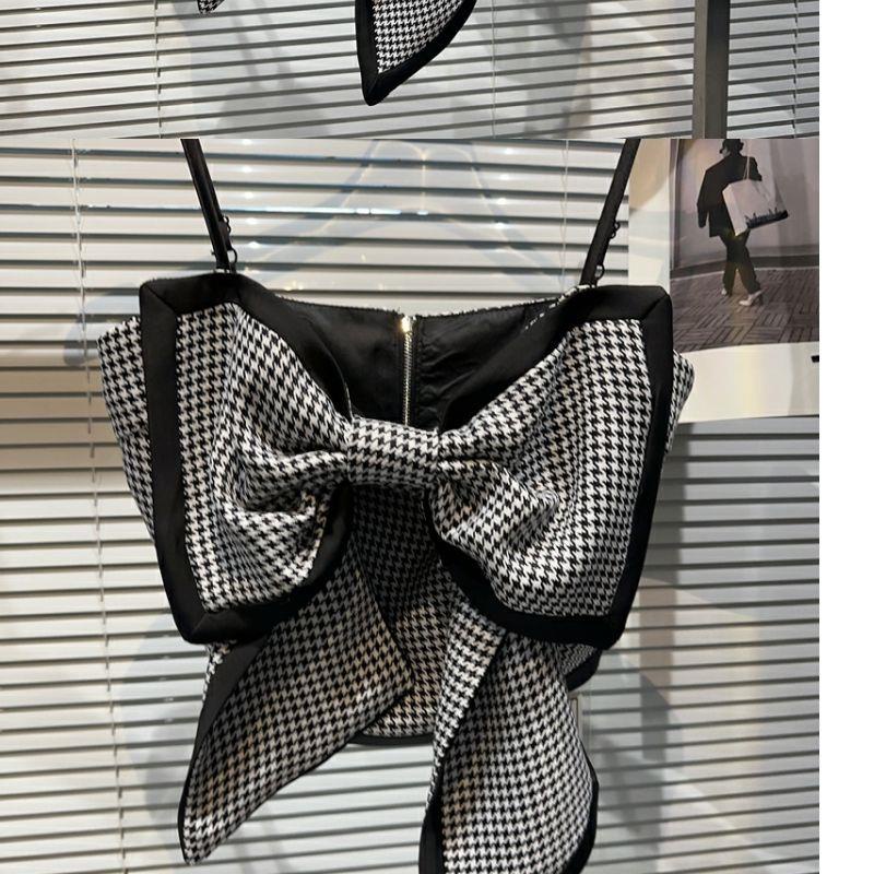 Áo Hai Dây Mùa Hè 2023 Họa Tiết Kẻ Sọc Caro / Bướm Lớn Phong Cách Mới Cho Nữ