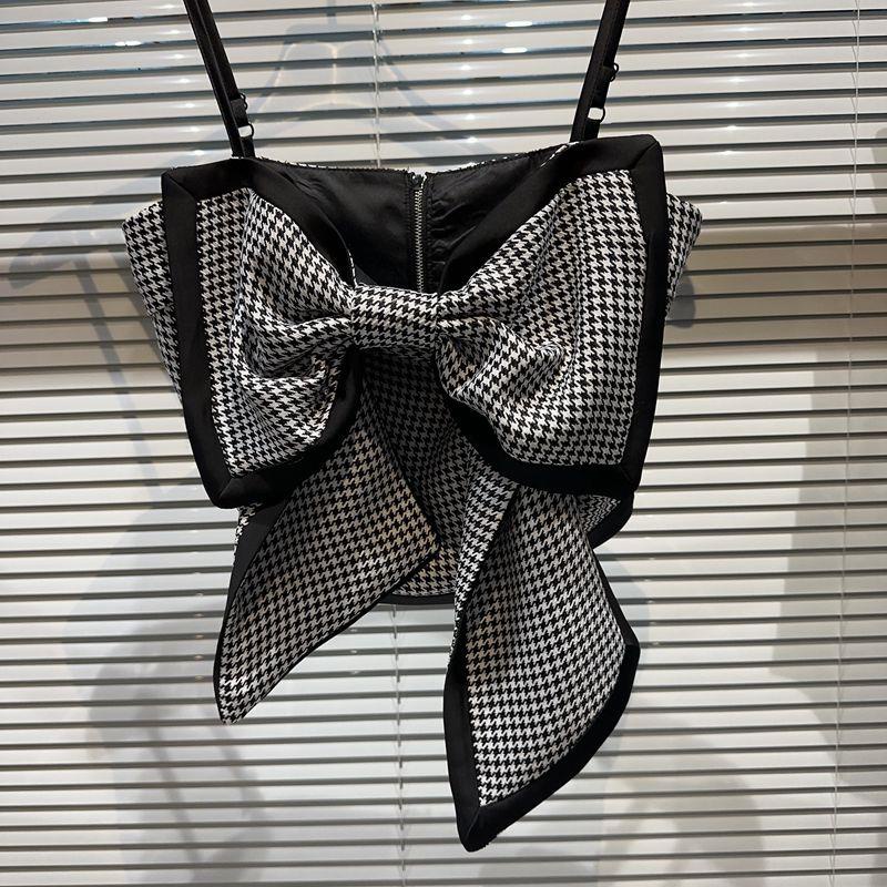 Áo Hai Dây Mùa Hè 2023 Họa Tiết Kẻ Sọc Caro / Bướm Lớn Phong Cách Mới Cho Nữ