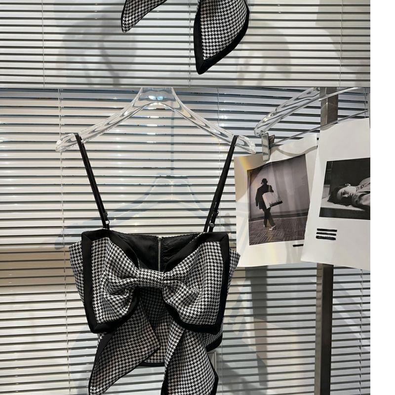 Áo Hai Dây Mùa Hè 2023 Họa Tiết Kẻ Sọc Caro / Bướm Lớn Phong Cách Mới Cho Nữ