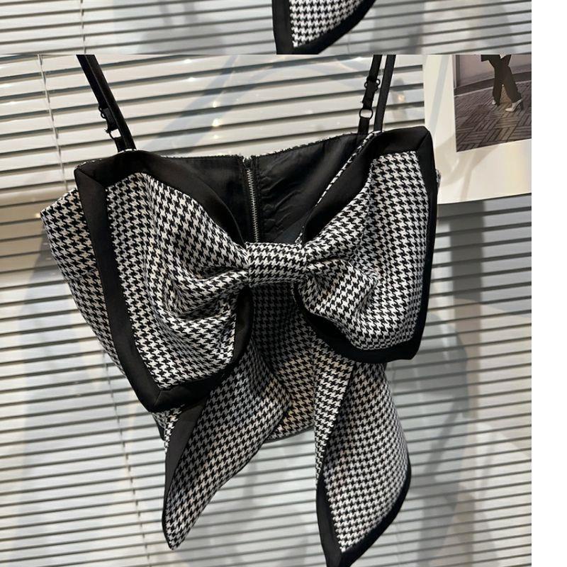 Áo Hai Dây Mùa Hè 2023 Họa Tiết Kẻ Sọc Caro / Bướm Lớn Phong Cách Mới Cho Nữ