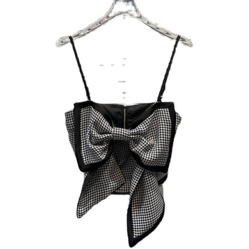 Áo Hai Dây Mùa Hè 2023 Họa Tiết Kẻ Sọc Caro / Bướm Lớn Phong Cách Mới Cho Nữ