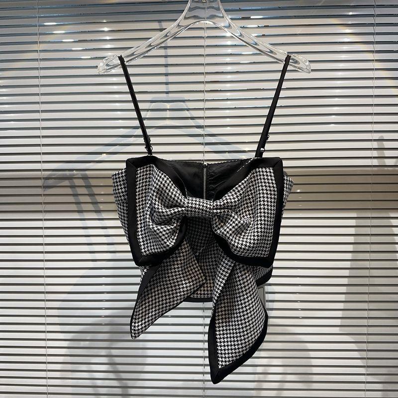 Áo Hai Dây Mùa Hè 2023 Họa Tiết Kẻ Sọc Caro / Bướm Lớn Phong Cách Mới Cho Nữ