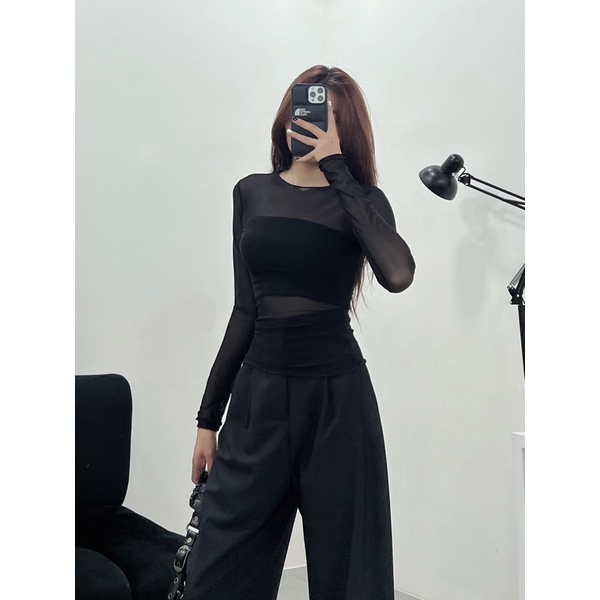 ÁO LƯỚI ĐEN TAY DÀI