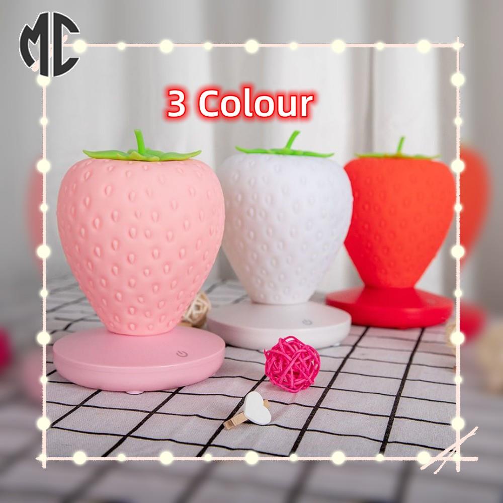 Đèn ngủ (3 màu tùy chọn) sáng tạo dễ thương hình trái dâu ấm áp đèn ngủ sạc usb bảo vệ mắt đầu giường cảm ứng phòng ngủ đèn ngủ