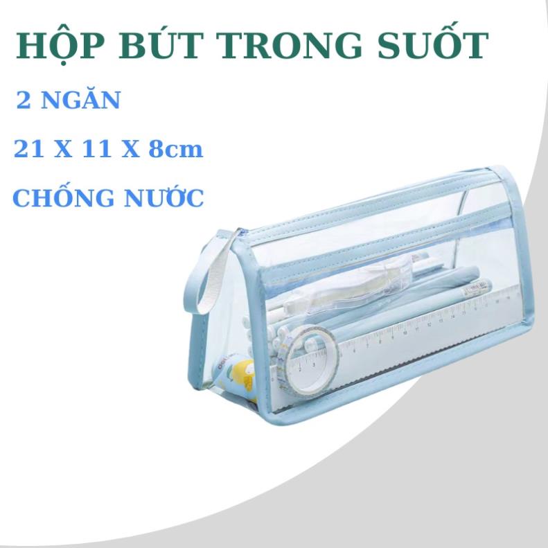 Hộp đựng bút trong suốt 2 ngăn - túi đựng bút học sinh cute - hộp bút cỡ lớn