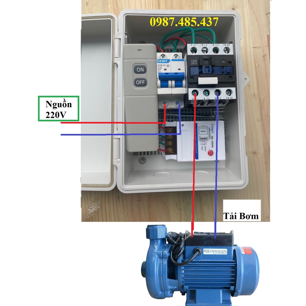 Tủ điều khiển từ xa máy bơm nước, máy rửa xe 1 pha 3 pha 1000 mét