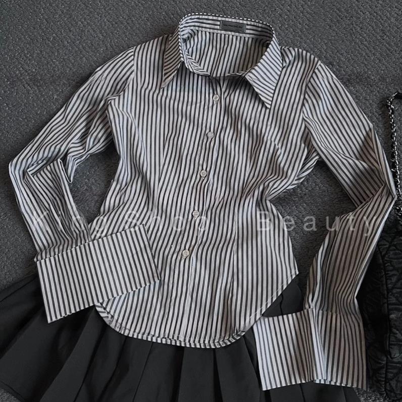 Set Sơ Mi Kẻ Mix Váy Xếp Ly MPB