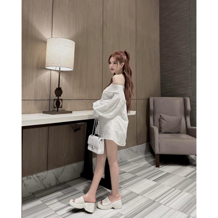 Áo Sơ Mi Thô Trơn Trễ Vai MPB
