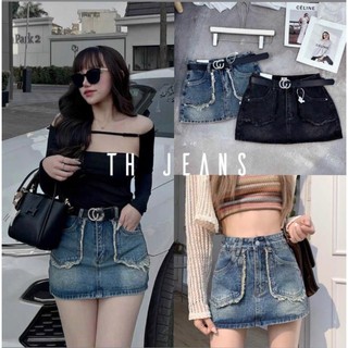 Chân váy jeans túi nhọn viền cắt tua siêu xinh ảnh cận chất TH jeans
