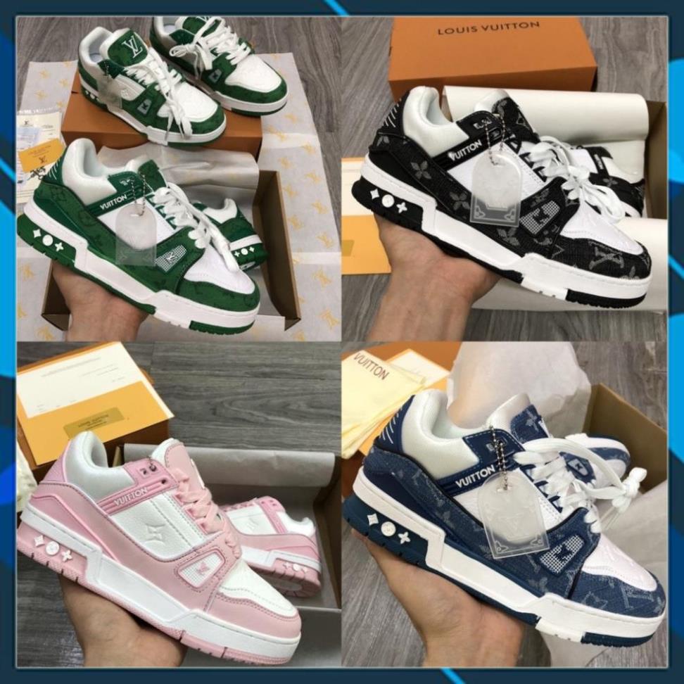 Giày sneaker LV trainer Xanh Lá, Xanh Than, Hồng, Đen - Giầy thể thao Louis Vuitton nam nữ bản đẹp Full Box