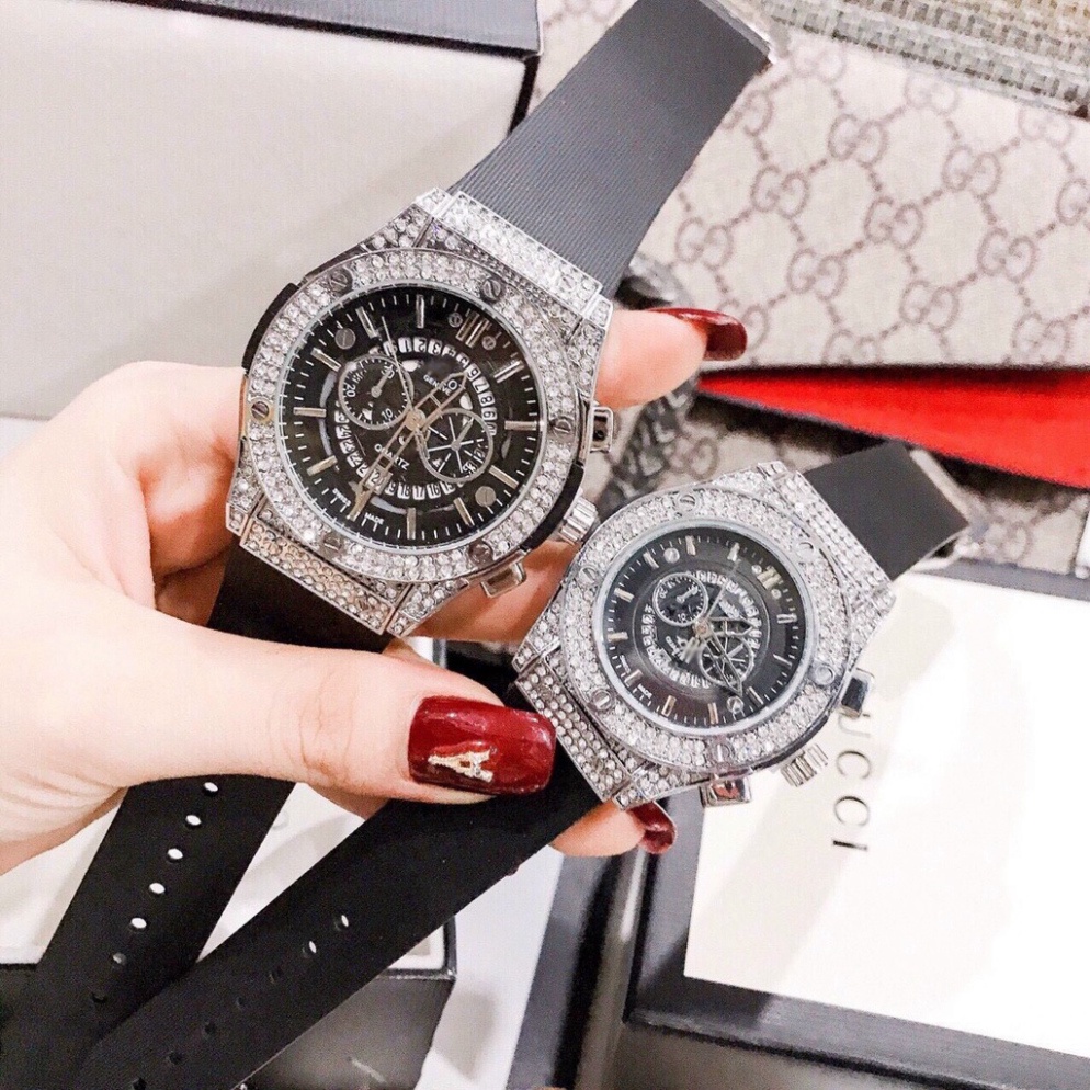 Đồng hồ Nam HB.602 -42mm đính đá cao cấp, cặp đôi, dây thơm, khóa thông mình