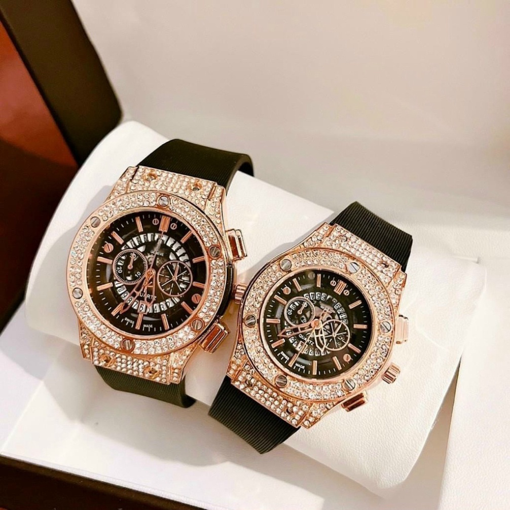 Đồng hồ Nam HB.602 -42mm đính đá cao cấp, cặp đôi, dây thơm, khóa thông mình