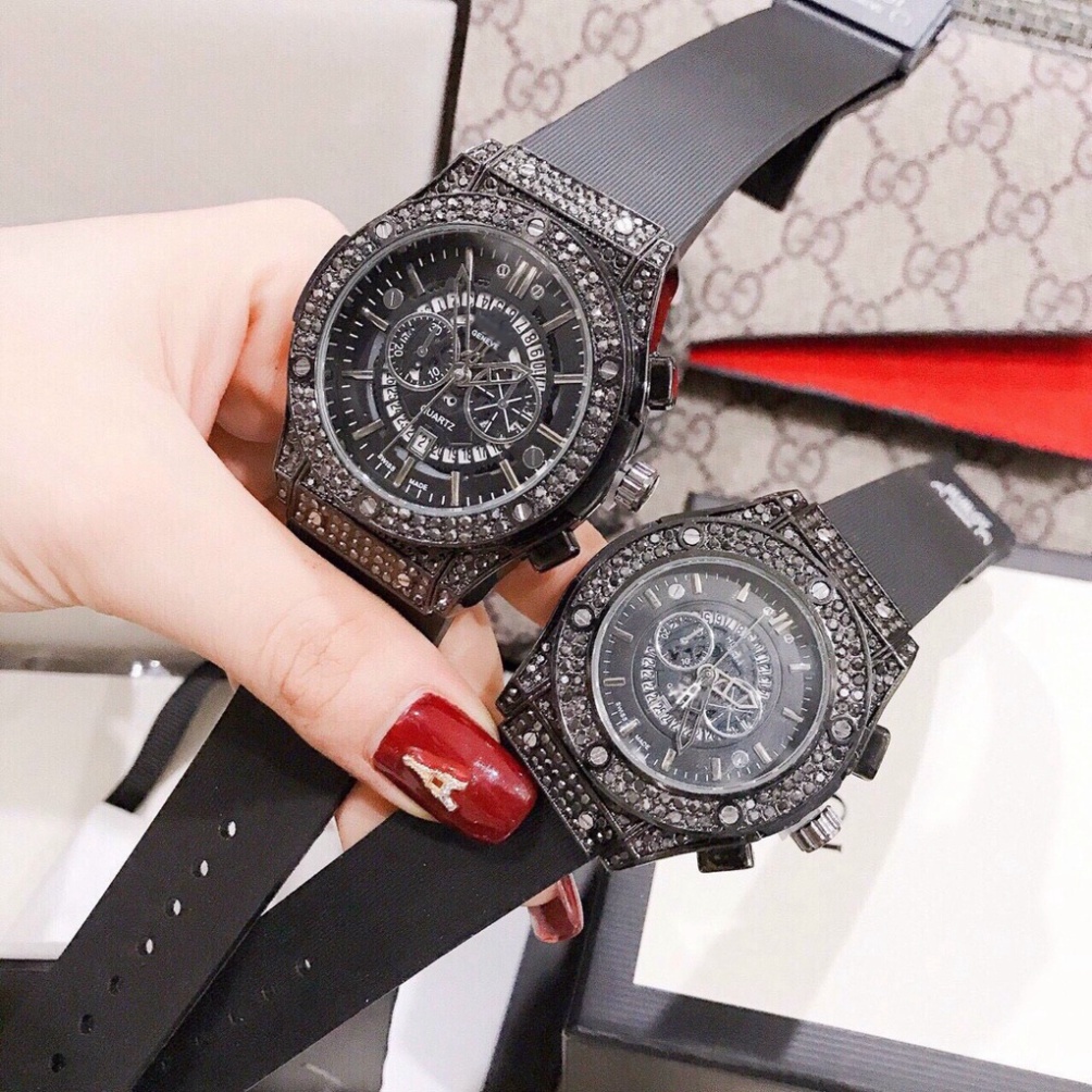 Đồng hồ Nam HB.602 -42mm đính đá cao cấp, cặp đôi, dây thơm, khóa thông mình