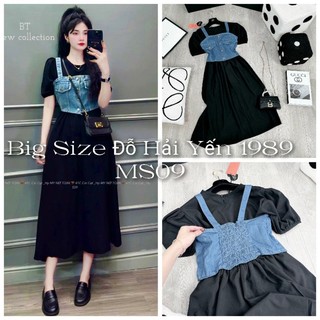 Đầm thun phối yếm jean big size ms09
