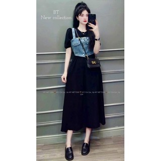Đầm Thun Phối Yếm Jean Big Size (55kg đến 100kg) MS09
