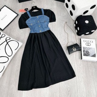 Đầm Thun Phối Yếm Jean Big Size (55kg đến 100kg) MS09