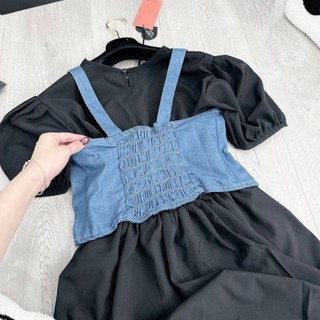 Đầm Thun Phối Yếm Jean Big Size (55kg đến 100kg) MS09
